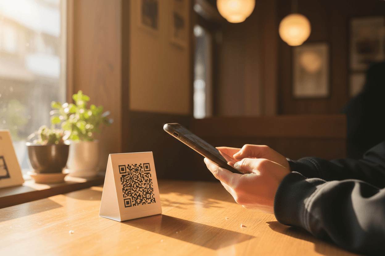 QRコードをスマホで読み込む来店客