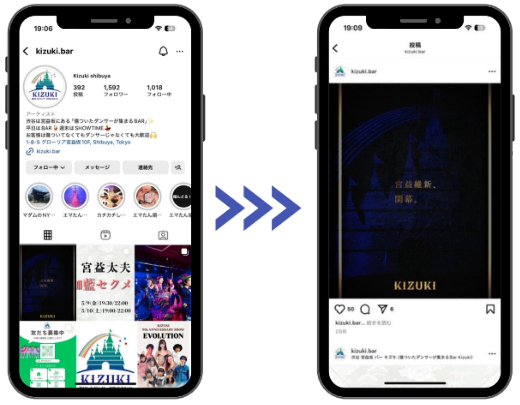 Instagram投稿がGBPに自動連携されるイメージ